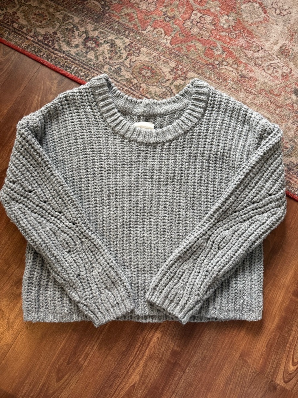 aerie Chunky Knit Crew Sweater - Light Gray